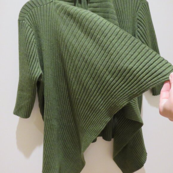EILEEN FISHER 100% Merino Wool Ribbed Knit Open Front Cardigan in Forest Green - Picture 9 of 16